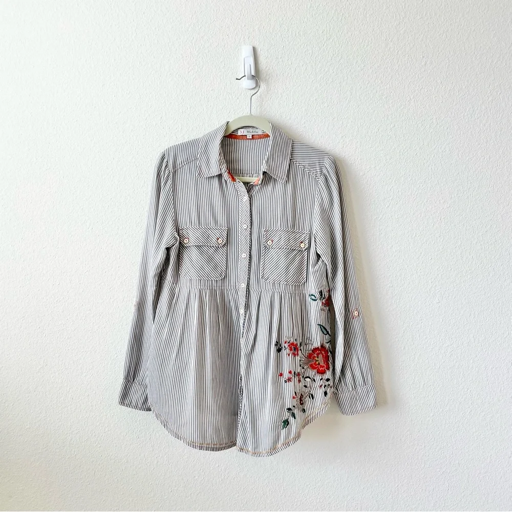 SOLDJohnny Was 3J Workshop Floral Embroidered Button Up Shirt in Blue Size Small